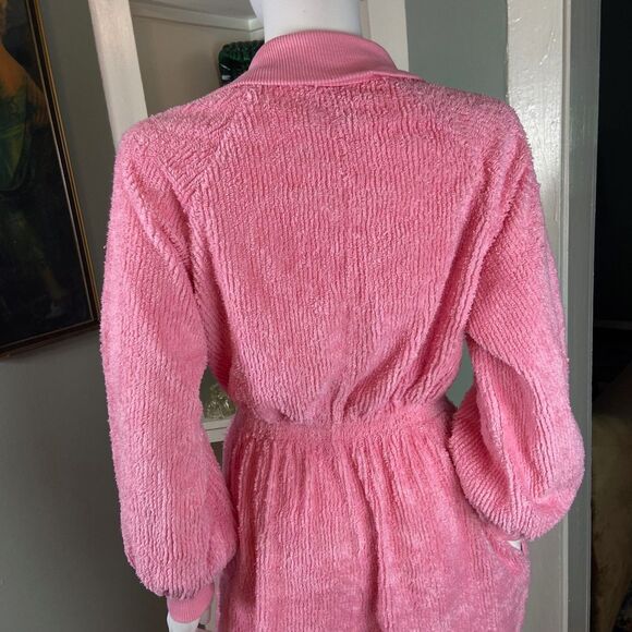 Vintage 80s 90s Bubblegum Pink Chenille Jumpsuit S/M/L Leisure Life terrycloth - Picture 12 of 15